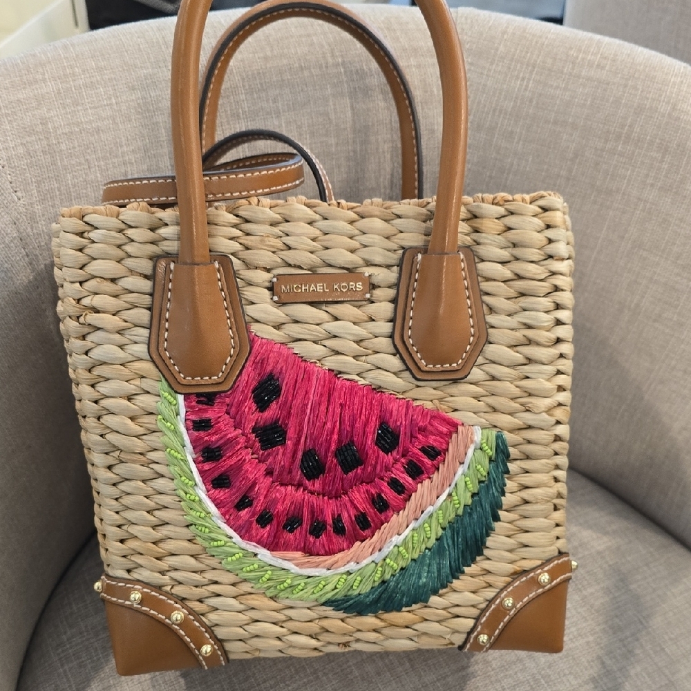 Michael Kors Tan and Multicolor Straw Tote